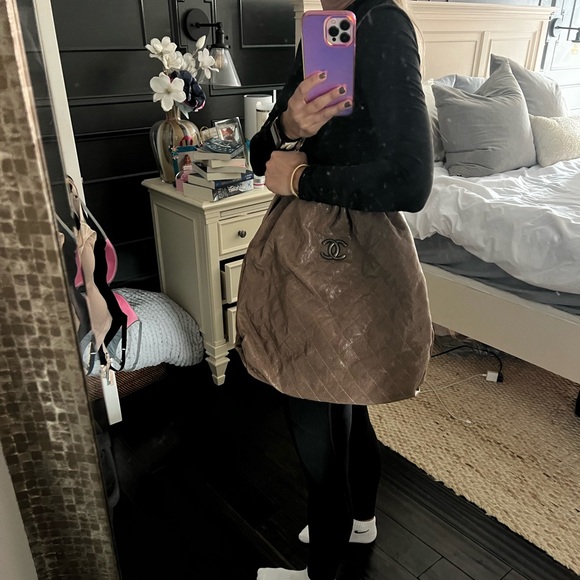 Authentic Chanel CC Elastic Shoulder Bag Quilted Glazed Caviar Largw - Picture 9 of 11